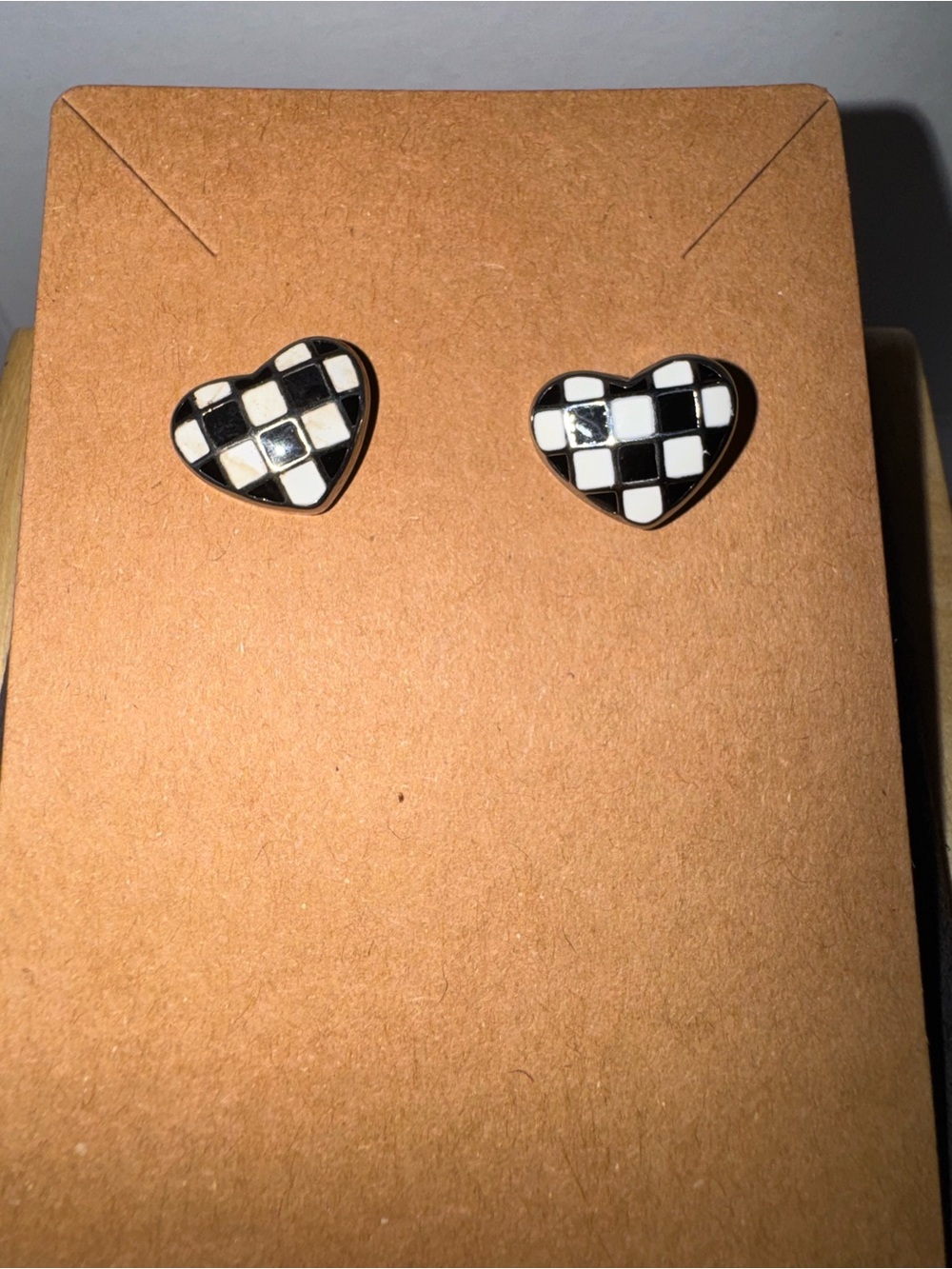 Checkerboard Heart Pin - Black and White Enamel